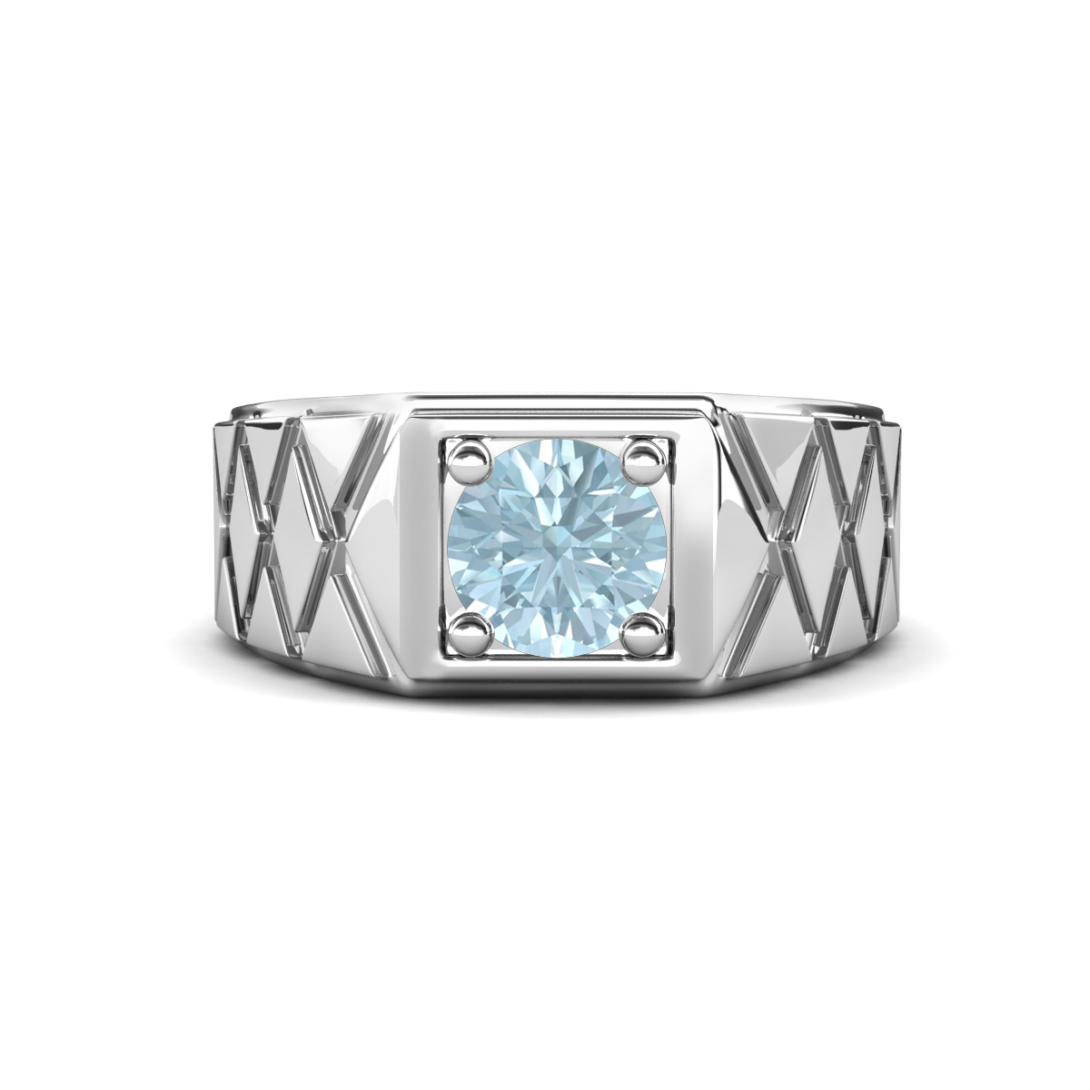 Jabari 0.87 ct Aquamarine (6.50 mm) Criss Cross Design Shank Solitaire Men Band (9.5 mm) 